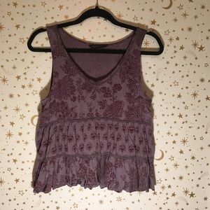 Flowy boho tiered purple paisley tank top